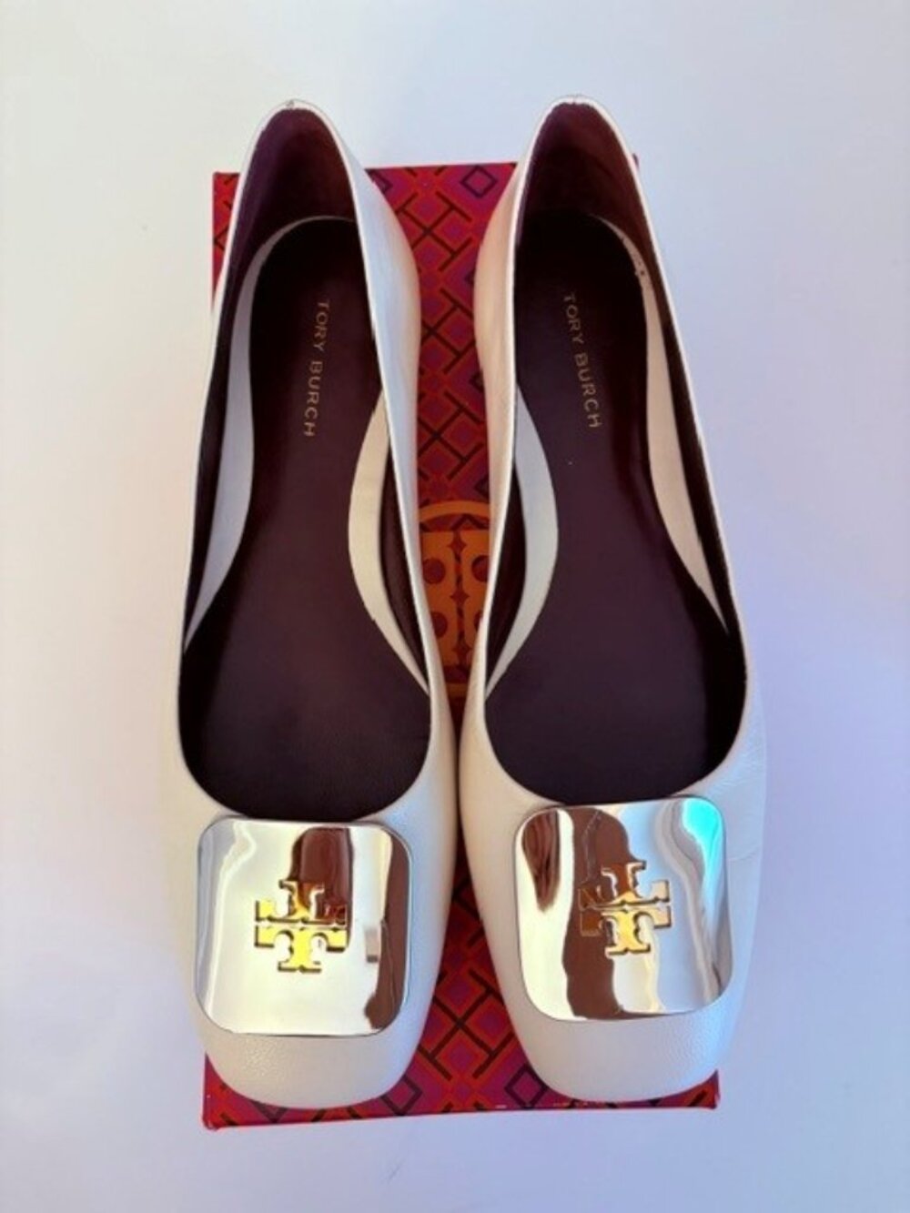 Tory Burch Georgia Ballet Flats Light Cream Leather Size 6.5 w/ Box
